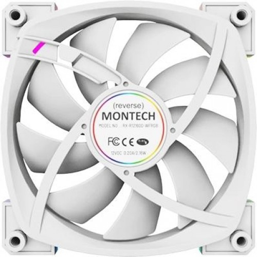 Вентилятор Montech RX120 Reverse ARGB 120 мм - Белый 4-pin, 27 дБ для Корпуса