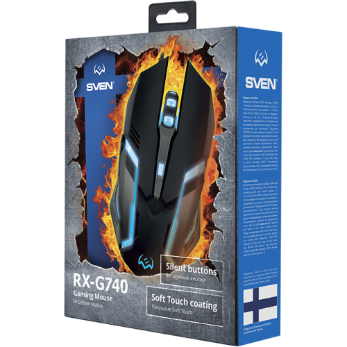 Игровая мышь SVEN RX-G740 USB (5+1кл. бесш. кл. 800-2400DPI, SoftTouch, подсветка) Sven
