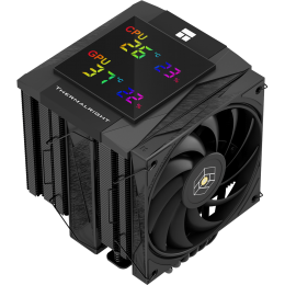 Кулер для процессора/ CPU Cooler Thermalright Royal Knight 120 Digital Black (4-pin PWM, LED temp., 162mm, Ni/Cu, 6x6mm, 2x120mm, 80.45CFM/56.36CFM, 29.4dBA/28.4dBA, 2150RPM/1900RPM, S: 1200, 1700, 1851, 115X, 2011, 2066, AM4, AM5, black)