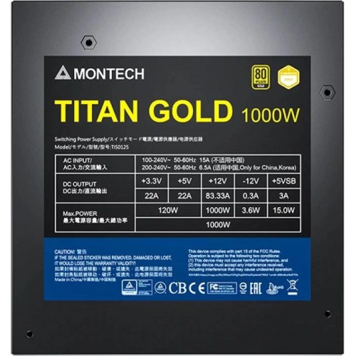 Блок питания Montech ATX 1000W TITAN GOLD Gen.5 с 80+ Gold сертификацией и 135mm вентилятором - идеальный выбор для мощных ПК