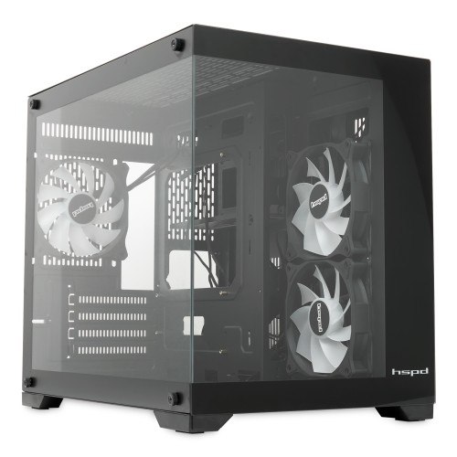 Корпус без блока питания/ Case HSPD F330, Panoramic Mini-tower, Black, TG, 0.5 SPCC, 3x120mm ARGB (FN027) mATX, mITX 160/400/200mm 1x2.5", 2x3.5", 4xPCI 1xUSB-C 3.0, 2xUSB-A1.0 428x280x375mm