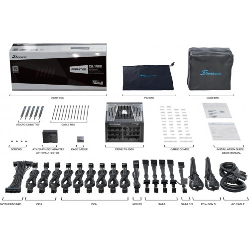 Блок питания Seasonic ATX 1600W Prime PX-1600 Gen.5 80+ platinum (20+4pin) APFC 135mm fan 18xSATA Cab Manag RTL [PX-1600 SSR-1600PD2]