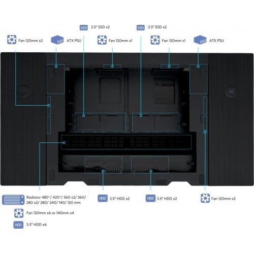 Корпус Lian-Li DK07X E-ATX черный с поддержкой 10 вентиляторов 120mm и 3 вентиляторов 140mm, 2xUSB 3.0 и аудиоразъемом