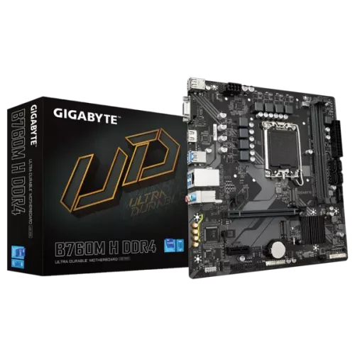 Материнская плата/ MB GIGABYTE INTEL B760 s1700, 2xDDR4(64GB), D-SUB/HDMI 2.1, 1xPCIe 4.0x16, 1xPCIe 3.0, 1xLAN, 4xSATA 6Gb/s, 2xM.2, 4xUSB 3.2, 2xUSB 2.0, mATX Gigabyte