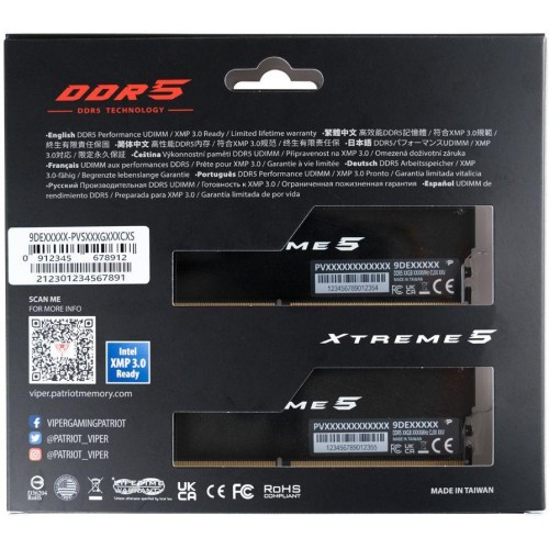 Оперативная память DDR5 32GB (2x16GB) 8200MHz Patriot Viper Xtreme 5 с радиатором - Высокопроизводительная память для игрового ПК