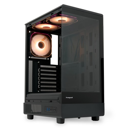 Корпус без блока питания/ Case HSPD F510, Panoramic Mid Tower, Black, TG, 0.5 SPCC, 3x120mm ARGB (Orbis F1) ATX, mATX, mITX 180/280/160mm 1x2.5", 1x3.5", 7xPCI 2xUSB-A 3.0 356x218x467mm HSPD