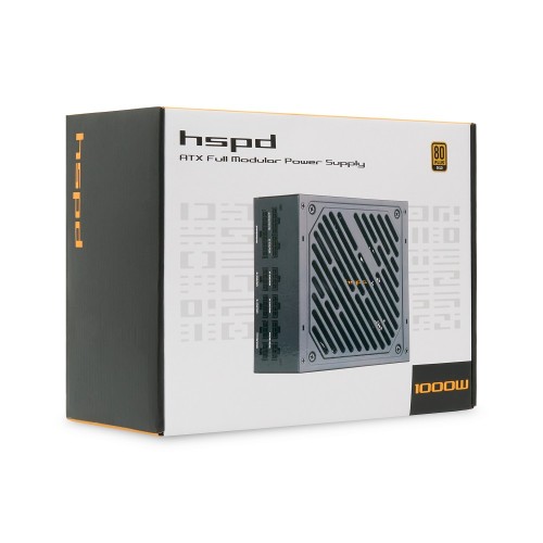 Блок питания/ Power Supply HSPD, 1000W 80+ Gold (ATX, 2.52, Full modular, 1x24(20+4)pin 600mm, 2xCPU 8(4+4)pin 700mm, 2xPCIe*2 8(6+2)pin 600+150mm, 2xSATA*3 500+150+150mm, 1xMOLEX*3 500+150+150mm , Active, 120x120mm, 150x140x86mm, APFC, OVP, OPP, SCP, UVP