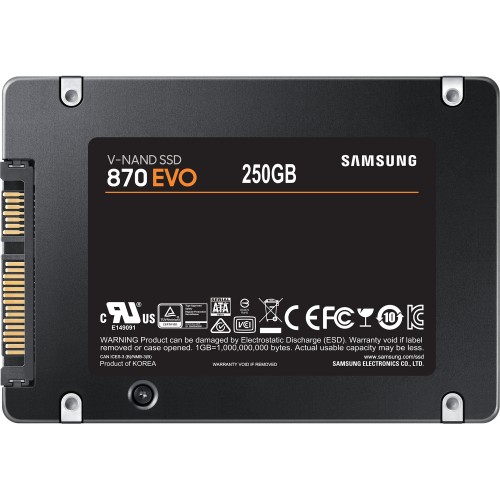Твердотельные накопители/ Samsung SSD 870 EVO, 250GB, 2.5" 7mm, SATA3, 3-bit MLC, R/W 560/530MB/s, IOPs 98 000/88 000, DRAM buffer 512MB, TBW 150, DWPD 0.33 (12 мес.) Samsung Electronics