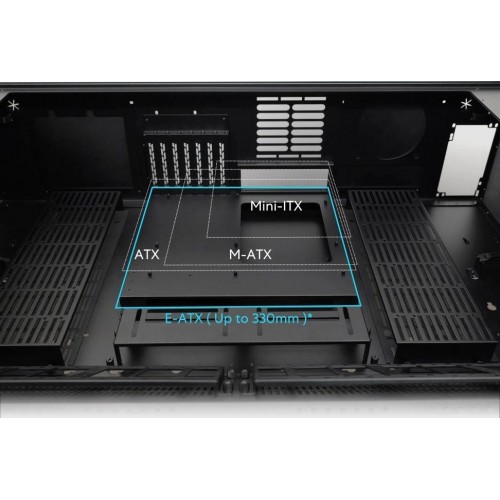 Корпус Lian-Li DK07X E-ATX черный с поддержкой 10 вентиляторов 120mm и 3 вентиляторов 140mm, 2xUSB 3.0 и аудиоразъемом