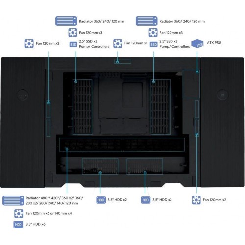 Корпус Lian-Li DK07X E-ATX черный с поддержкой 10 вентиляторов 120mm и 3 вентиляторов 140mm, 2xUSB 3.0 и аудиоразъемом