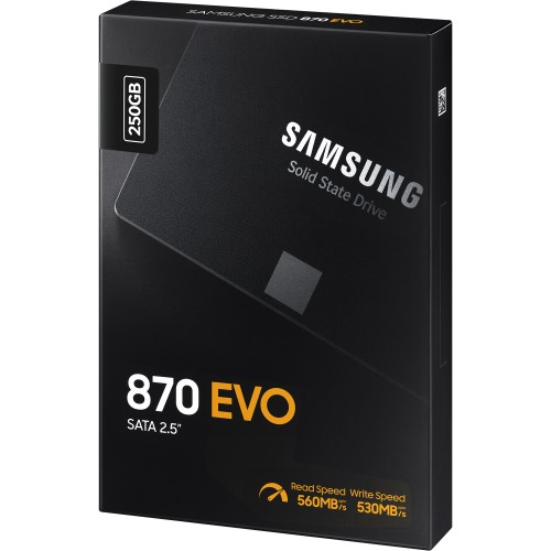 Твердотельные накопители/ Samsung SSD 870 EVO, 250GB, 2.5" 7mm, SATA3, 3-bit MLC, R/W 560/530MB/s, IOPs 98 000/88 000, DRAM buffer 512MB, TBW 150, DWPD 0.33 (12 мес.) Samsung Electronics