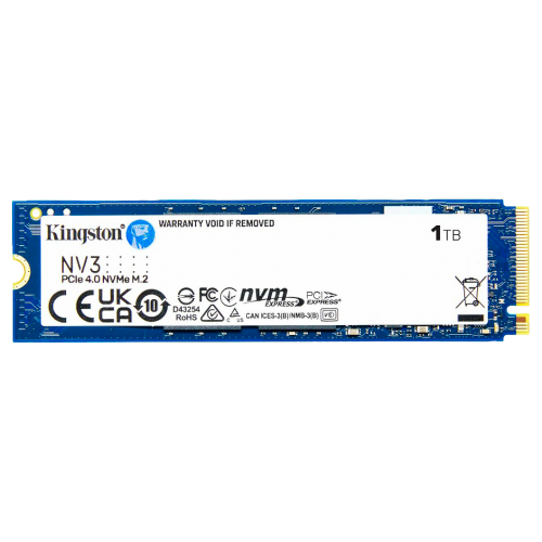 Твердотельный накопитель/ Kingston SSD NV3, 1000GB, M.2(22x80mm), NVMe, PCIe 4.0 x4, 3D TLC, R/W 6000/4000MB/s, TBW 320, DWPD 0.2 (60 мес) Kingston