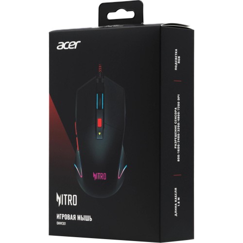 Купить оптическую мышь Acer Nitro OMW301 черную с 7200dpi и 6 кнопками - идеальный выбор для геймеров!