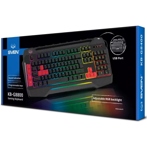 Игровая клавиатура SVEN KB-G8800: 109 клавиш, макросы, RGB-подсветка и звук. индикация для геймеров