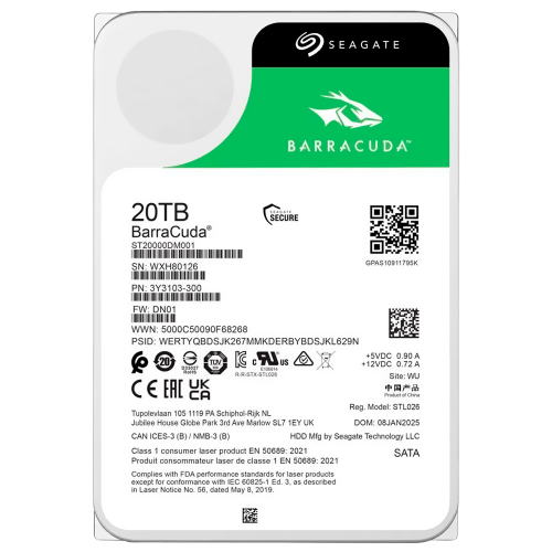 Жесткий диск Seagate BarraCuda 20Tb SATA3 7200 об/мин с 1 годом гарантии - идеальное решение для хранения данных