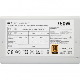 Блок питания ПК/ Power Supply Thermalright, 750W 80+ Gold (ATX, 3.0, PCIe 5.0, Non-modular, 1x24(20+4)pin, 1xCPU 8(4+4)pin, 2xPCIe*2 8(6+2)pin, 5xSATA3, 1x12+4pin (12VHPWR PCIe 5.0 12+4pin 600mm), 3xMOLEX4pin, Active, 120x120mm, 150x140x86mm, APFC, white)