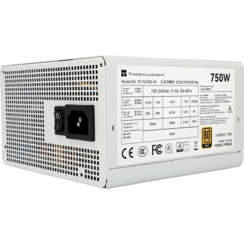 Блок питания ПК/ Power Supply Thermalright, 750W 80+ Gold (ATX, 3.0, PCIe 5.0, Non-modular, 1x24(20+4)pin, 1xCPU 8(4+4)pin, 2xPCIe*2 8(6+2)pin, 5xSATA3, 1x12+4pin (12VHPWR PCIe 5.0 12+4pin 600mm), 3xMOLEX4pin, Active, 120x120mm, 150x140x86mm, APFC, white)