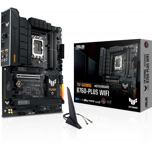Материнская плата Asus TUF GAMING B760-PLUS WIFI для Intel 1700, 4xDDR5, ATX, 2.5G, RAID, HDMI, DP – идеальное решение для gamers и сборщиков ПК.