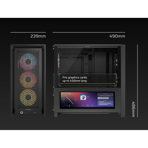 Купить корпус Corsair Frame 4000D LCD RS ARGB - Midi-Tower без блока питания, 3 вентилятора 120mm ARGB, поддержка E-ATX, ATX, mATX, mITX, черный