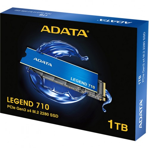 Твердотельный накопитель/ ADATA SSD LEGEND 710, 1024GB, M.2(22x80mm), NVMe 1.4, PCIe 3.0 x4, 3D NAND, R/W 2400/1800MB/s, IOPs 180 000/150 000, TBW 260, DWPD 0.23, with Heat Sink (3 года) ADATA