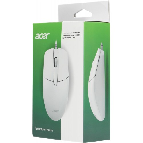 Мышь Acer OMW300 белая оптическая 1200dpi USB с 3 кнопками - идеальный выбор для вашего компьютера