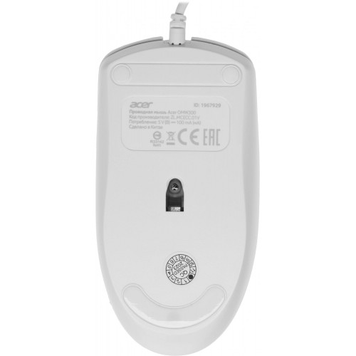 Мышь Acer OMW300 белая оптическая 1200dpi USB с 3 кнопками - идеальный выбор для вашего компьютера