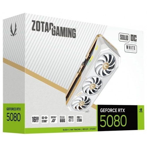 Видеокарта Zotac PCI-E 5.0 RTX 5080 SOLID OC WHITE ED NVIDIA GeForce RTX 5080 16Gb 256bit GDDR7 2640/30000 HDMIx1 DPx3 HDCP Ret