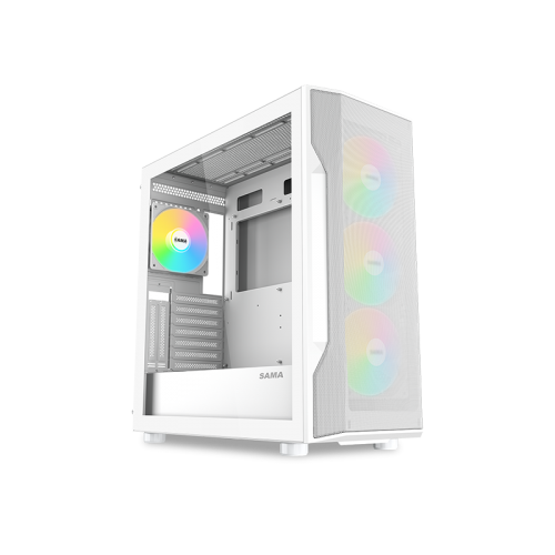 Корпус ПК без блока питания/ Case SAMA S40 White, Midi-Tower, TG, 4x120mm ARGB, 2xUSB 3.0 + 1xUSB 3.1 Type-C, ATX, mATX, mITX White SAMA