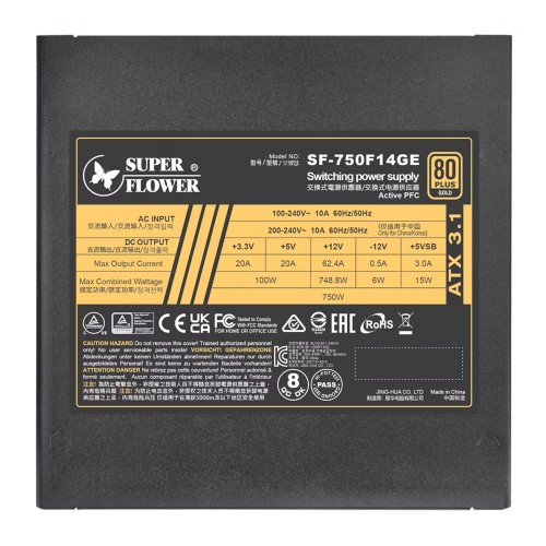 Блок питания 750Вт/ Power Supply Super Flower Leadex III Gold ATX 3.1, 750W, ATX, 140mm, 6xSATA, 2xPCI-E(6+2), 1xPCI-E 16, APFC, 80+ Gold, Full Modular Super Flower