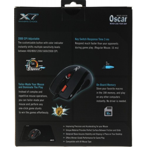 Мышь A4Tech X-7120 черный оптическая 2000dpi USB 7but (X-710BK+X7-200MP)