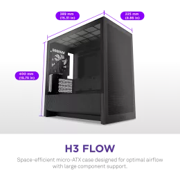 Корпус без блока питания/ Case NZXT H3 Flow (2025), Midi-Tower, TG, 1x120mm, 1xUSB-A 3.2 + 1xUSB-C 3.2, mATX, mITX Black