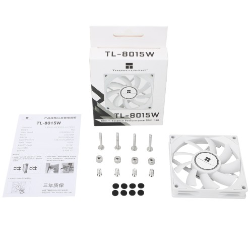 Вентилятор корпусный/ Case Cooler Thermalright TL-8015W (80x80x15mm, 4-pin PWM, 28.4CFM, 23.3dBA, 2200RPM, White)