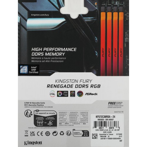 Память DDR5 24GB 7200MHz Kingston Fury Renegade с RGB - Высокопроизводительная оперативная память для геймеров