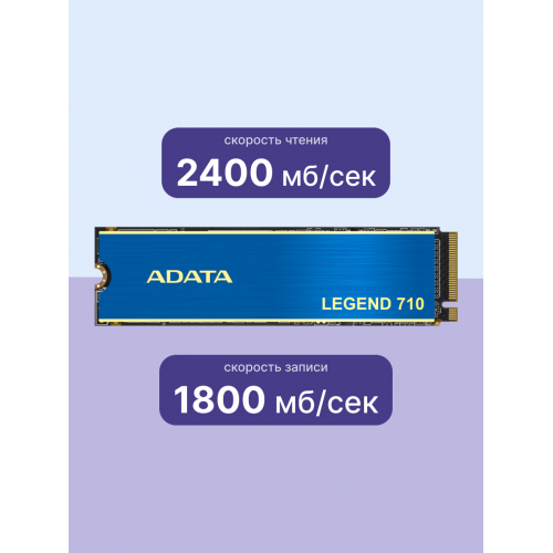Твердотельный накопитель/ ADATA SSD LEGEND 710, 1024GB, M.2(22x80mm), NVMe 1.4, PCIe 3.0 x4, 3D NAND, R/W 2400/1800MB/s, IOPs 180 000/150 000, TBW 260, DWPD 0.23, with Heat Sink (3 года) ADATA