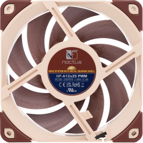 Кулер для корпуса/ Case Cooler Noctua NF-A12x25 PWM (120x120x25mm, 4-pin PWM, 60.09CFM, 22.6dBA, 2000RPM, Beige/Brown)