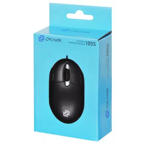 Оптическая мышь Оклик 105S черная 800dpi с USB для ноутбука - 3 кнопки (400941)