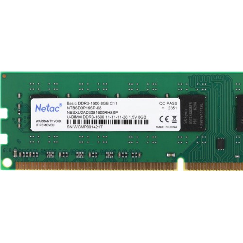 Память DDR3 8GB 1600MHz Netac NTBSD3P16SP-08: Высокопроизводительная DIMM 240-pin для вашего ПК