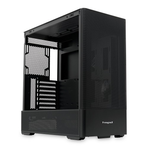 Корпус без блока питания/ Case HSPD M712, Mesh Mid Tower, Black, TG, 0.6 SPCC, no fans, E-ATX, ATX, mATX, mITX, 175/410/160mm, 2x2.5", 2x3.5", 7xPCI, 2xUSB-A 3.0, 476x225x455mm HSPD