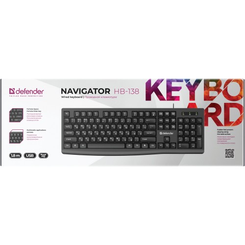 Клавиатура Defender Navigator HB-138 RU: Проводная, 104 кнопки, черная, длина 1.8 м
