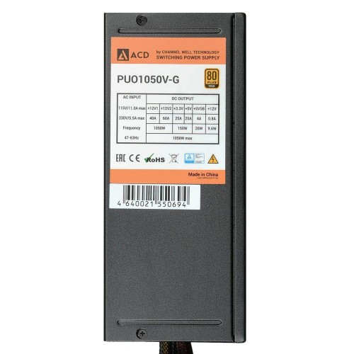 Блок питания ACD PUO1050V-G 1050W 80+ Gold: Модульный, 20+4 PIN, поддержка CPU и PCI-E, оптимальное решение для мощных систем