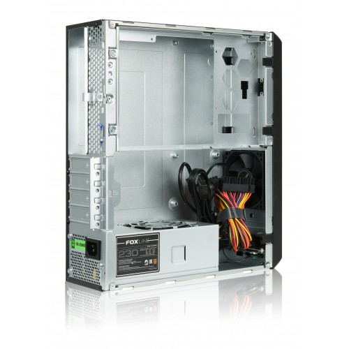 Корпус Foxline FL-1004-TFX230B с блоком питания 230W и охлаждающим вентилятором - mATX, черный, 85+ Bronze, 2xUSB 3.0