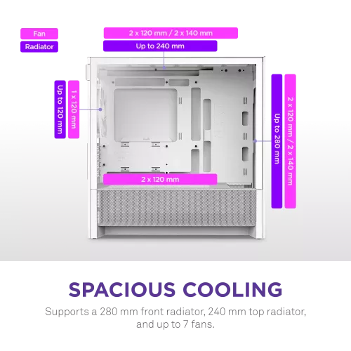 Корпус без блока питания/ Case NZXT H3 Flow (2025), Midi-Tower, TG, 1x120mm, 1xUSB-A 3.2 + 1xUSB-C 3.2, mATX, mITX White NZXT