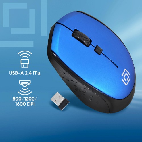 Беспроводная оптическая мышь Оклик 488MW черный/синий 1600dpi с USB для ноутбука