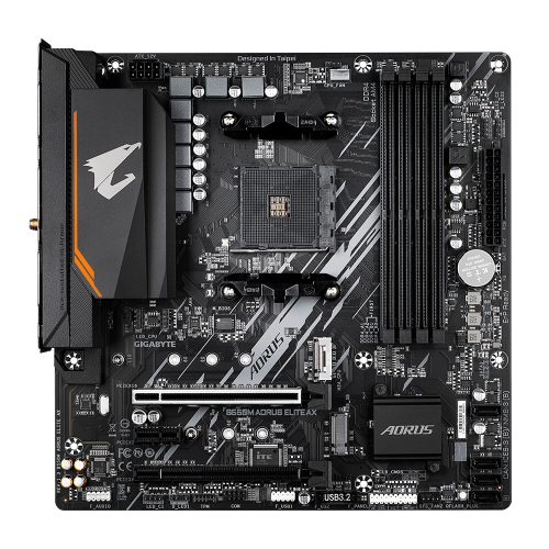 Купить материнскую плату Gigabyte B550M AORUS ELITE AX для AMD: 4xDDR4, mATX, RAID, DVI, HDMI