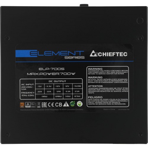 Блок питания Chieftec ATX 700W Element ELP-700S-Bulk 80+ bronze 24pin APFC 120mm fan 6xSATA [ELP-700S-BULK]