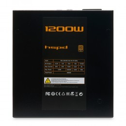 Блок питания/ Power Supply HSPD, 1200W 80+ Gold (ATX, 2.52, Full modular, 1x24(20+4)pin 600mm, 2xCPU 8(4+4)pin 700mm, 2xPCIe*2 8(6+2)pin 600+150mm, 2xSATA*3 500+150+150mm, 1xMOLEX*3 500+150+150mm , Active, 120x120mm, 150x140x86mm, APFC, OVP, OPP, SCP, UVP