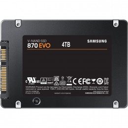 Твердотельный накопитель/ Samsung SSD 870 EVO, 4000GB, 2.5" 7mm, SATA3, 3-bit MLC, R/W 560/530MB/s, IOPs 98 000/88 000, DRAM buffer 4096MB, TBW 2400, DWPD 0.33 (12 мес.)