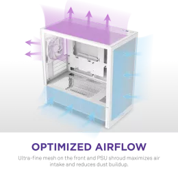 Корпус без блока питания/ Case NZXT H3 Flow (2025), Midi-Tower, TG, 1x120mm, 1xUSB-A 3.2 + 1xUSB-C 3.2, mATX, mITX White