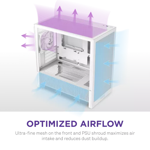 Корпус без блока питания/ Case NZXT H3 Flow (2025), Midi-Tower, TG, 1x120mm, 1xUSB-A 3.2 + 1xUSB-C 3.2, mATX, mITX White NZXT