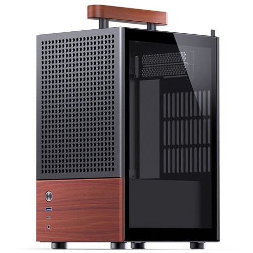 Корпус без блока питания/ Case JONSBO T6, Mini-Tower, 1x140mm, 1xUSB-A 3.0 + 1xUSB-C 3.2, mITX, wood panel + wooden handle Black JONSBO
